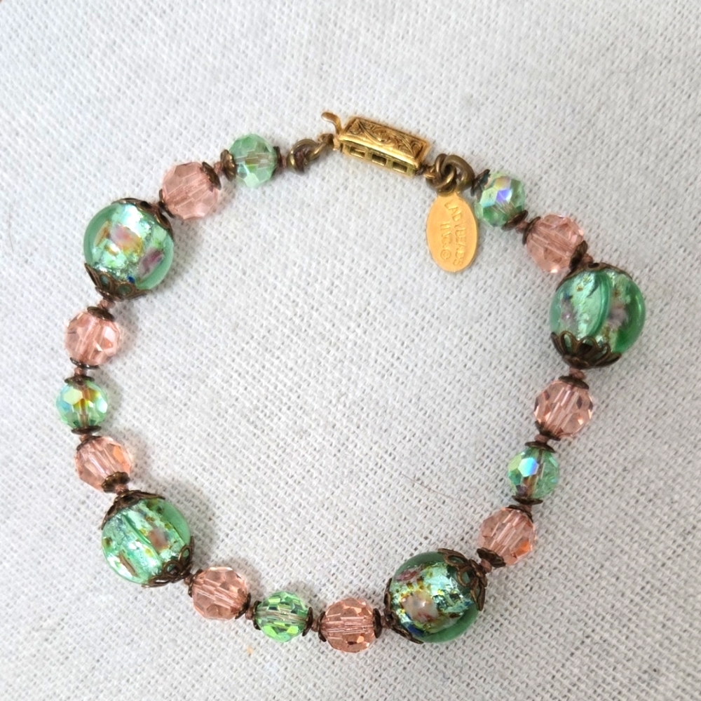 Ladybeads Inc Foil Glass & Swarovski Crystals Bracelet
